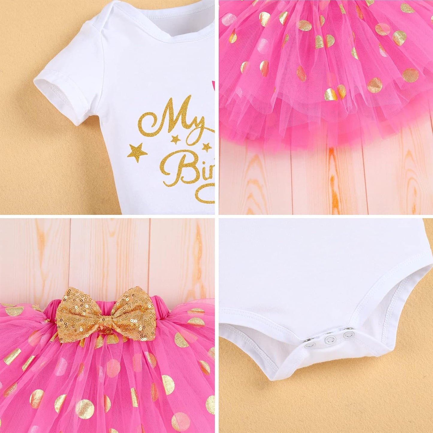 It'S My 1/2 /1St /2Nd/3Rd Birthday 4Pcs Outfits for Baby Girl Cake Smash Bodysuit Tutu Skirt Headband&Socks Princess Gown